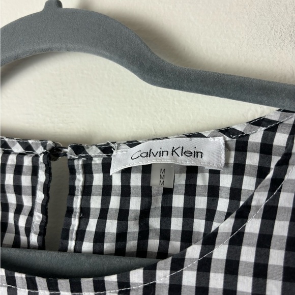 CALVIN KLEIN • Women’s Black/White Gingham Beel Sleeve Blouse Keyhole Back Sz M - Picture 5 of 5
